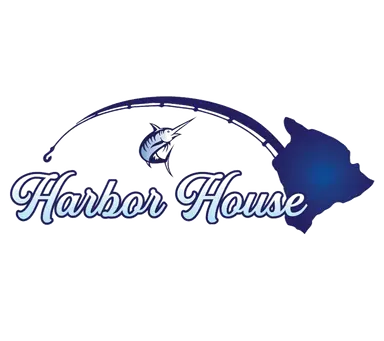 Harbor House Restaurant logo, a marlin leaping over the Big Island of Hawaii