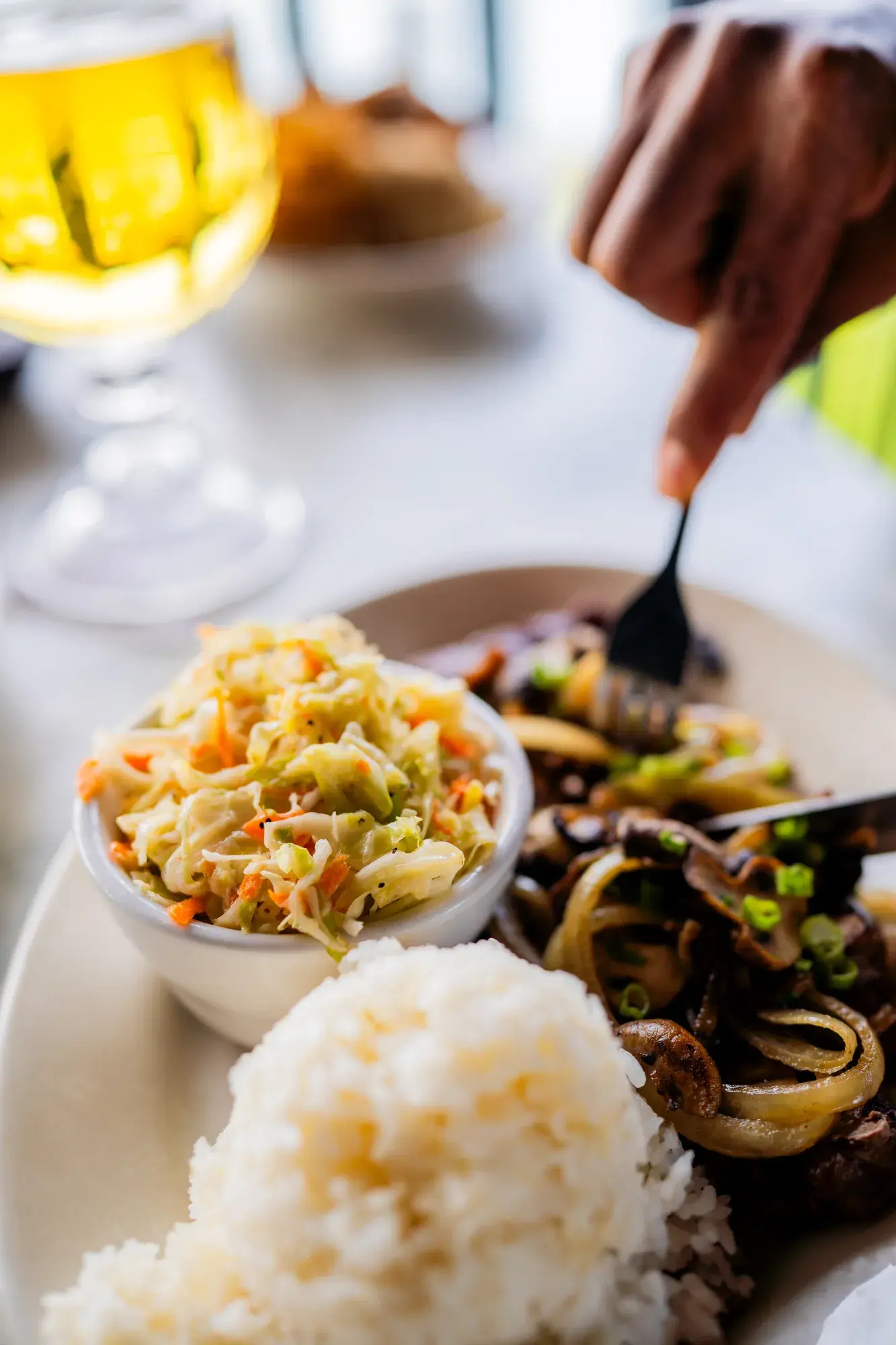Vegetable Stir Fry at Harbor House Kona, Made with cabbage, onions, peppers, celery, & carrots mix. Add fish +$12 | Add beef +$8 | Add chicken +$7 | Add tofu +$5.95.