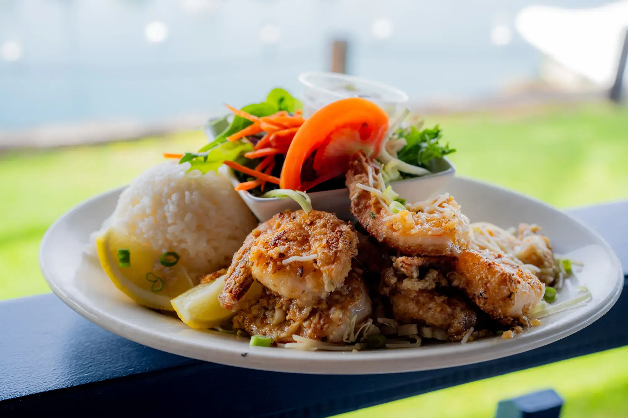 Wednesday - Garlic Shrimp at Harbor House Kona.