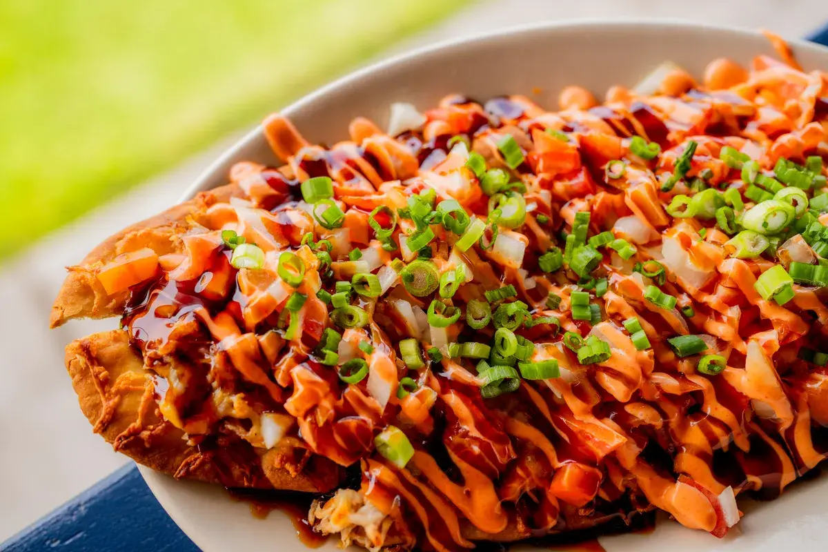 Poke nachos drizzled with spicy aioli at Harbor House Kona