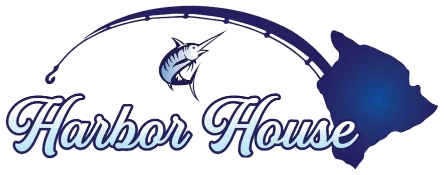 Harbor House Restaurant logo, a marlin leaping over the Big Island of Hawaii