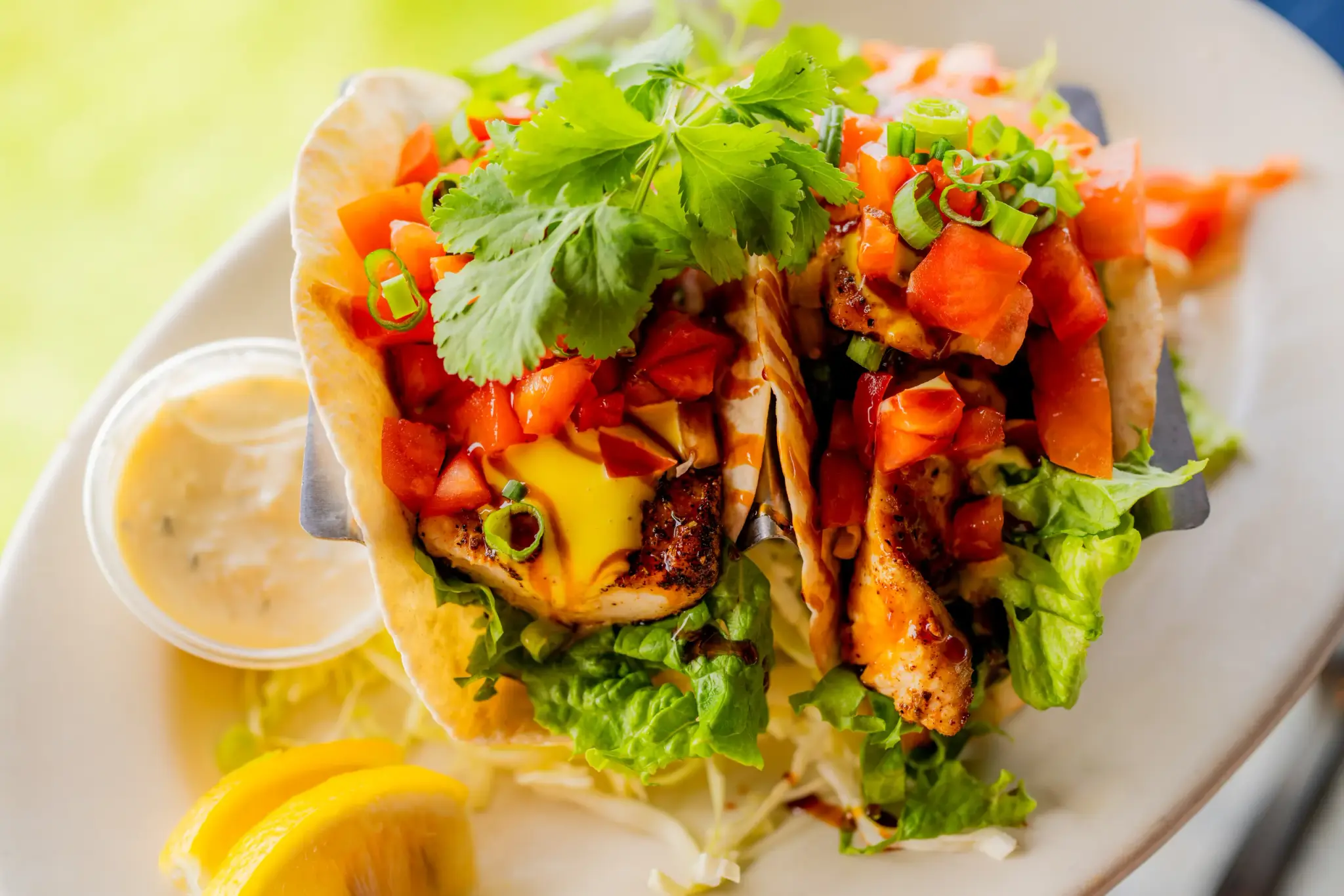 Fish Tacos at Harbor House Kona, Blackened fish tacos, part of our Happy Hour H.H. Combo with a schooner.